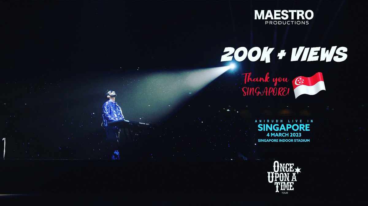 Maestro_Tweets's tweet photo. Anirudh Live In Singapore
AFTERMOVIE 
Over 200K views 🥰
https://t.co/MsxyGVSt88

Thank you to all the crazy Anirudh Fans out there!Do subscribe to keep up to date with us 😀

@anirudhofficial 
#anirudh
#OnceUponATimeTour 
#AnirudhLiveInSG2023 
#anirudhliveinsingapore https://t.co/sIlYi5dtFW