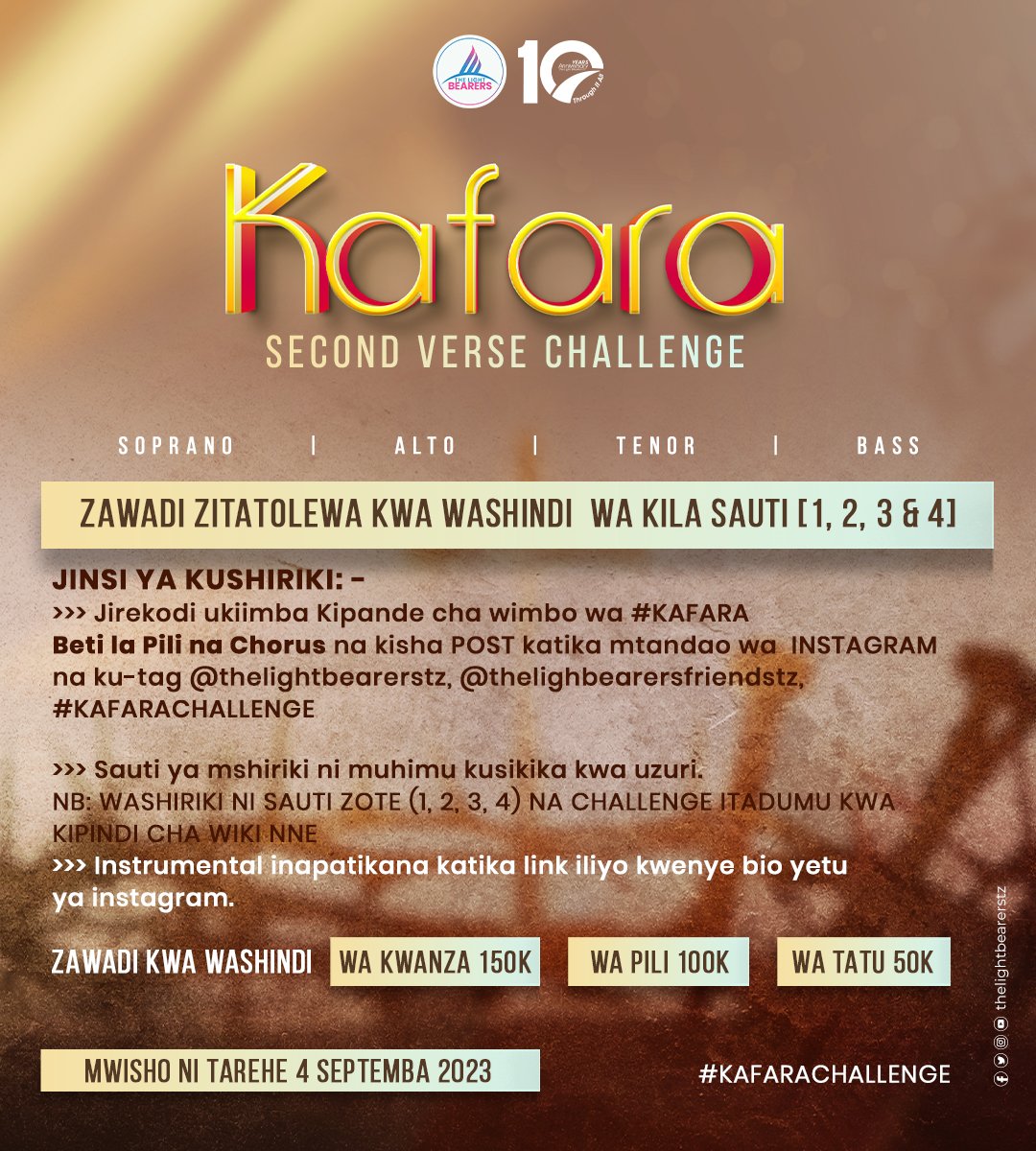 Lightbearerstz's tweet photo. #KAFARASECONDVERSECHALLENGE

https://t.co/uuuoQq9SR6

Unaweza kushiriki sasa kwa kujirekodi ukiimba kipande cha wimbo wa #KAFARA beti la pili na chorus kisha POST katika mtandao wa Instagram na ku-tag @thelightbearerstz @thelightbearerstzfriends #KAFARACHALLENGE https://t.co/40atyWYq9Q