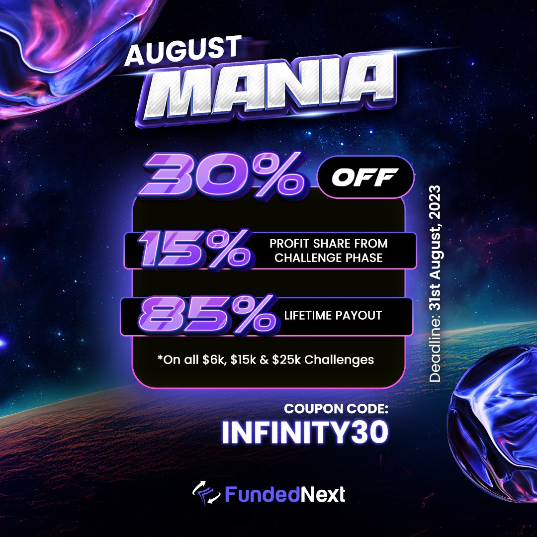FundedNext's tweet photo. FundedNext is here with August Mania!

Two exclusive offers for the trading community!

Details below 👇 https://t.co/USzfS2MsF5