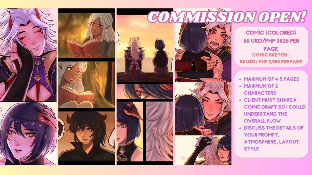 [comms open! 💛] -reposted with more options -limited slots for comic comms -reshares r greatly appreciated!  dm if interested! 💬  #commissionsopen