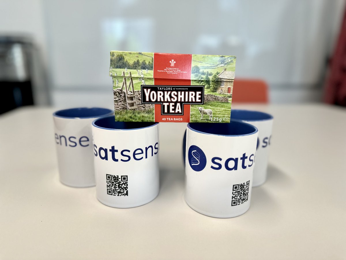 An exciting day in the <a href="/SatSenseLtd/">SatSense</a> office with delivery of our new branded mugs. 😁 
Add to that some <a href="/YorkshireTea/">Yorkshire Tea</a> and we have a happy team! It's the little things that make a difference.
#YorkshireDay #properbrew #teamwork