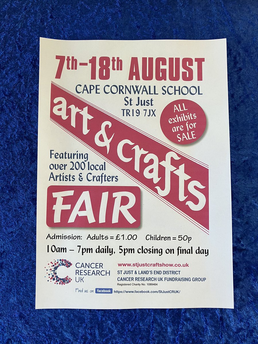 All set for the annual St. Just Craft Show in aid of @CR_UK Cancer Research UK. Over 200 local artisans exhibiting until August 18th - a fabulous event not to be missed!