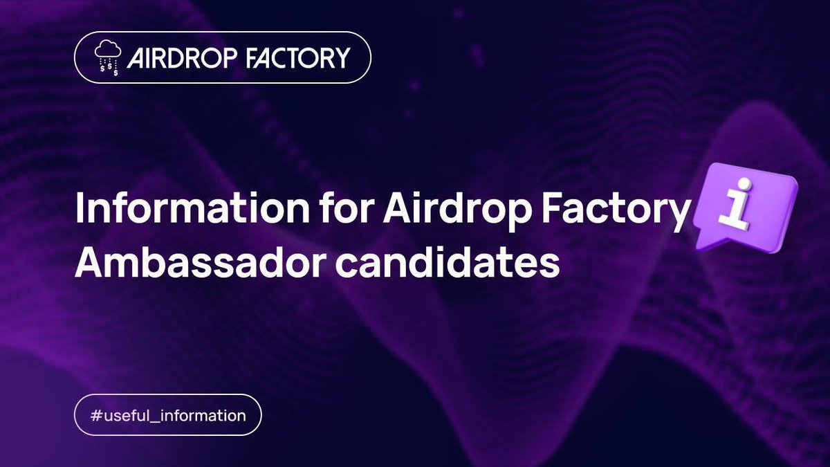 _AirdropFactory's tweet image. We announce the launch of the Airdrop Factory Ambassador Program.

Send us an email to:
marketing@airdropfactory.io

The letter must contain: 

▪️Information about yourself;
▪️Links to your social networks