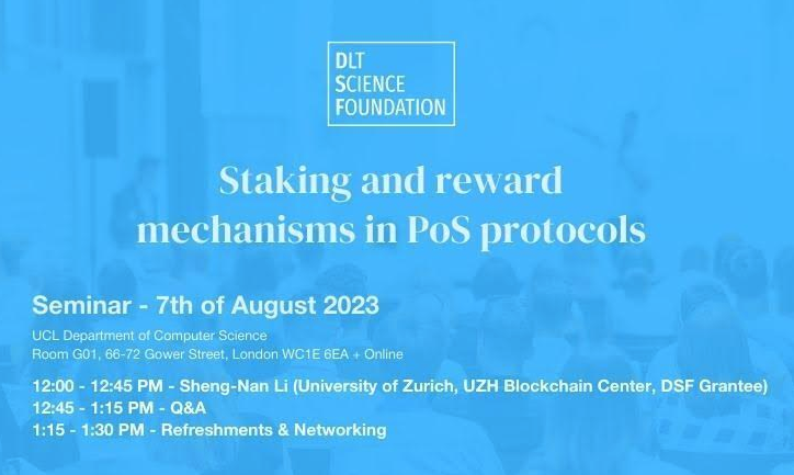 hedera's tweet photo. Upcoming session, @DLT_Science:

🇬🇧London | Monday, Aug 7 | 12PM BST

Dr Sheng-Nan Li of @uzh_blockchain presents her groundbreaking work on “#Staking and Reward Mechanisms in PoS Protocols” with a specific focus on #Hedera for practical applications, followed by a Q&A and networking with fellow #DLT enthusiasts.

This Innovation Seminar will be free and open for all, and available digitally for those who are unable to attend in person. Spaces are limited - grab your ticket using the link below!

Register now 👉 https://t.co/Cb2nv5Gk1J