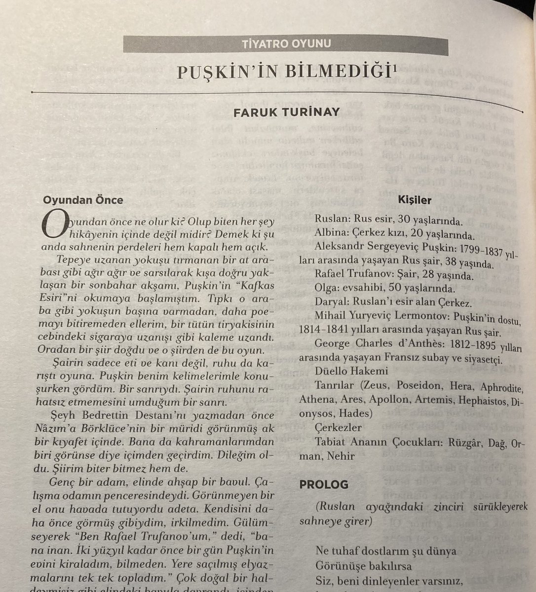 farukturinay's tweet photo. Tiyatro oyunum “Puşkin’in Bilmediği” bu ay Varlık Dergisi’nde🎉Bu oyun ilk defa Ali Özlütürk’ün yönetmenliğinde Mayıs 2018’de Yalova’da sahnelendi. Varlık’ın Ağustos 2023 sayısında bu oyunun “Oyundan Önce” başlıklı önsözü, Prolog kısmı ve I. Sahne’si yer alıyor. @varlikyayinlari https://t.co/RUrJyMoFlF