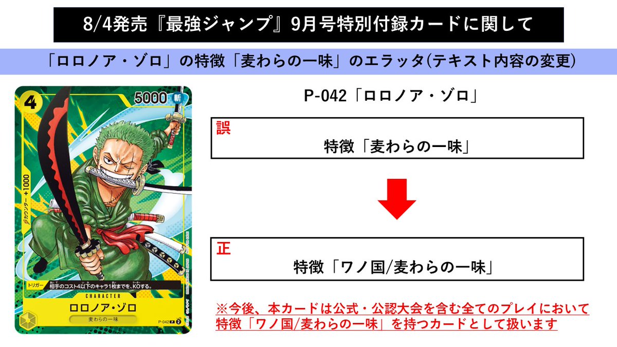 ワンピースカードゲーム　最強ジャンプ付録　ロロノア・ゾロ　4枚