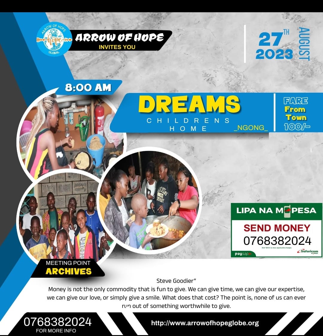 Arrow_OfHope_ke's tweet photo. Massive🔥! Upcoming event on 27th😍. We're pledging to make it a success . You don't want to miss this!!! Text / call 0768382024
*No giving is small giving*
#arrowofhopeglobal #massiveevent #givinghope #dreamchildrenshome https://t.co/WAB3oQveJm