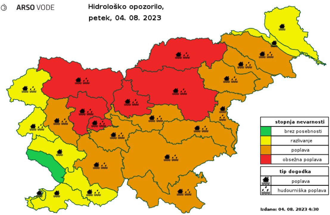 Pozor!
Poplave dobivajo razsežnost nacionalne katastrofe. Vključimo se v napore za reševanje ljudi in premoženja. Pomagajmo po svojih močeh županom, službam zaščite in reševanja v okvru CZ in predvsem gasilcem. Veliko članov GD je odsotnih zaradi dopustov v tujini ali v krajih,