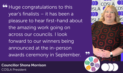 COSLA's tweet photo. Fifteen projects from eleven Councils across Scotland have been announced today as finalists for the 2023 Excellence Awards - COSLA’s annual celebration of Scottish Local Government success.

Find the full list &amp; hear from our President @MorayShona ➡️https://t.co/PxcrmirjUm https://t.co/kRser17EW1