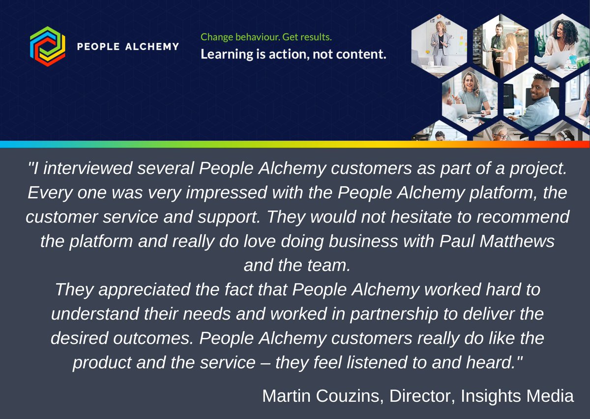 PeopleAlchemy's tweet image. Understanding our client's needs and working in partnership to deliver the required outcomes is very important to us.
So we love getting feedback like this🙏
#learninganddevelopment #learningplatform #learningtechnology