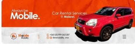 mmobility_mw's tweet image. 🚗 Need a ride? Look no further! 🚘 Discover the ultimate freedom of travel with our top-notch car hire service. 🌟 Unlock the open road and go wherever adventure takes you. 🌄🏞️ Don't wait, be mobile and embrace the journey! 🚀 #CarHire #BeMobile #TravelWithFreedom 🌐