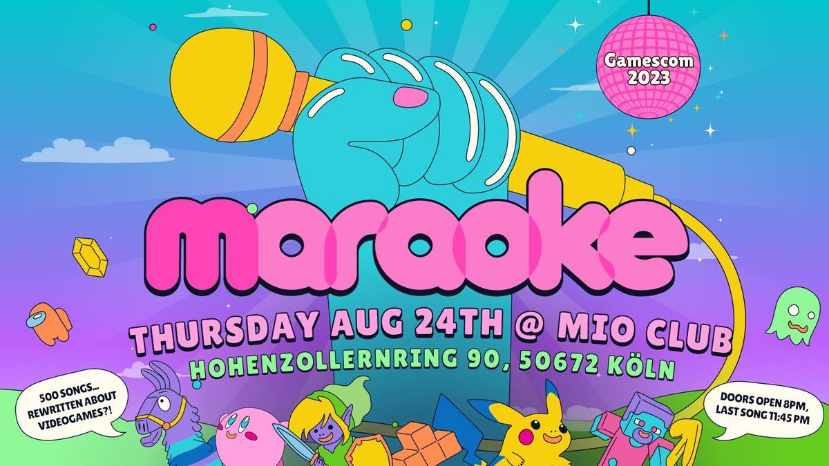 HELLO. We're coming to Cologne for Gamescom. Thursday Aug 24th @ Mio Club. See you there? eventbrite.co.uk/e/maraoke-mio-…