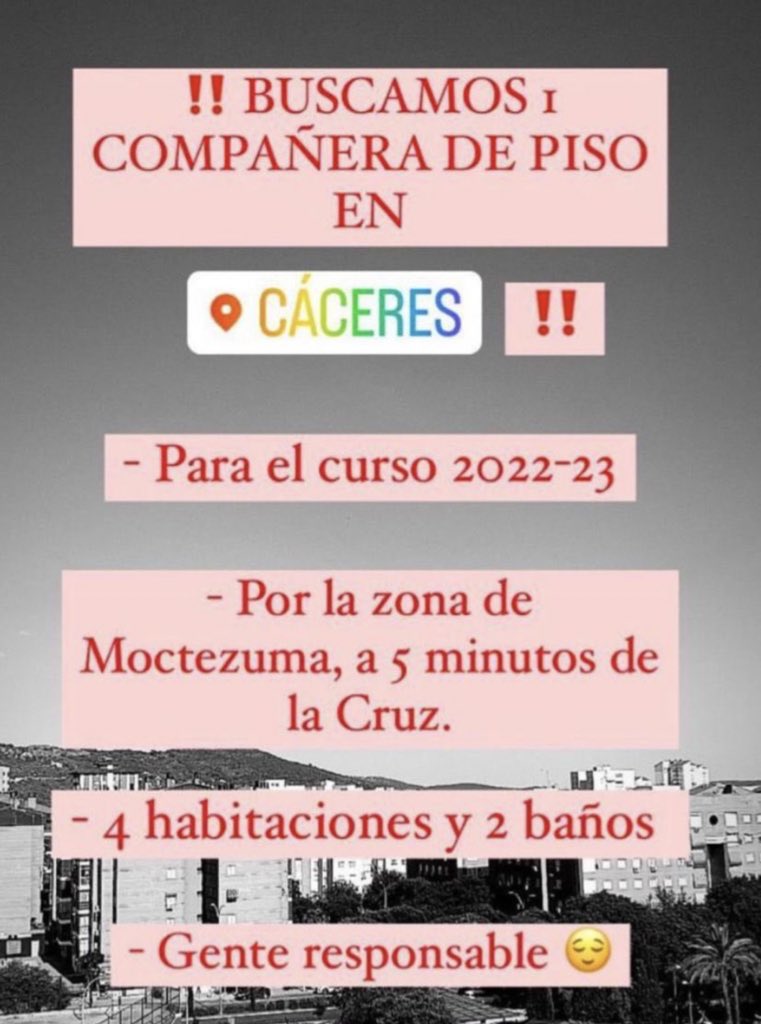 laragarcial01's tweet photo. Buscamos compañera de piso en Caceres, para el año 2023/2024. https://t.co/7B4wo51dOv