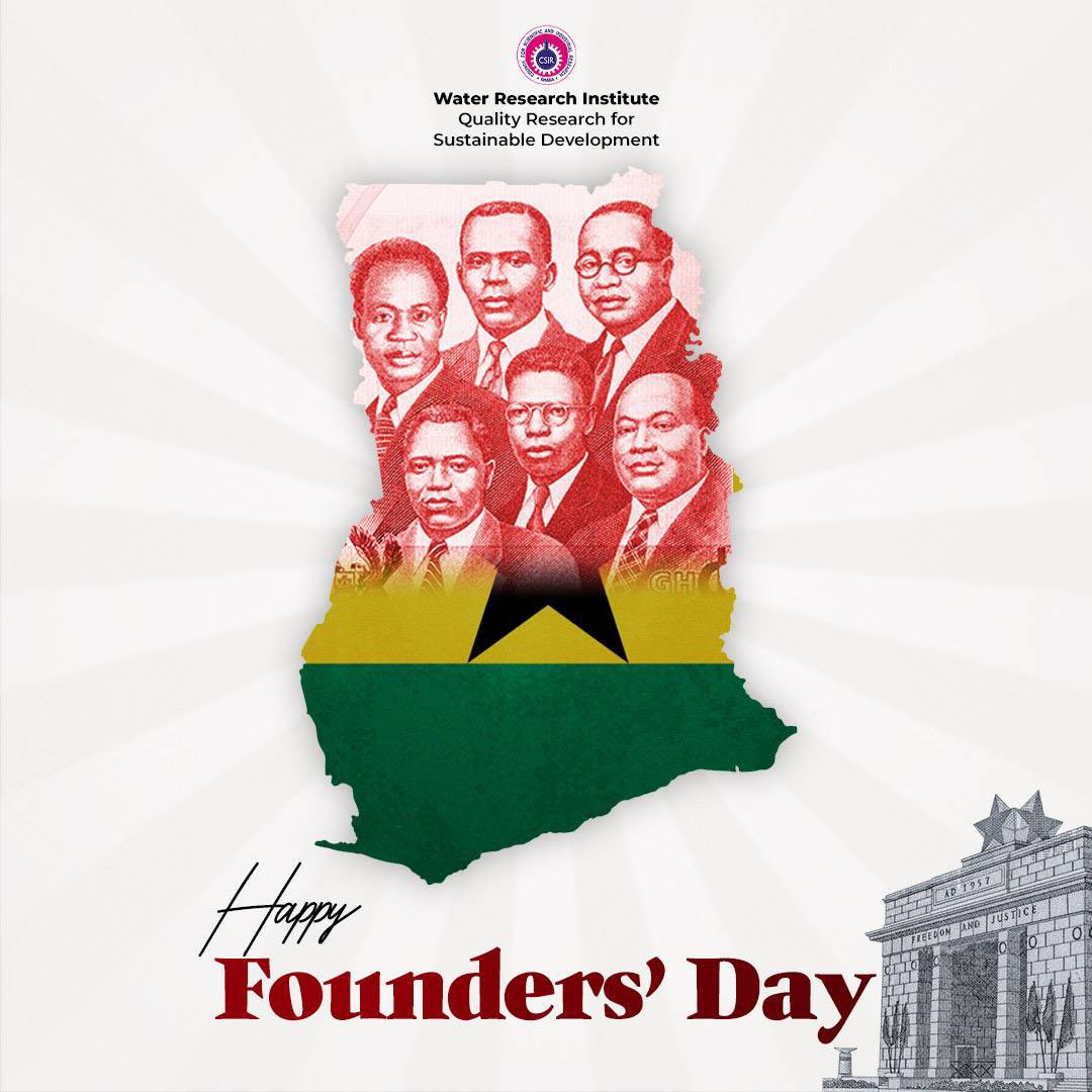 CSIR_WRI's tweet photo. Celebrating Ghana's Founders Day! Honoring the visionary leaders who laid the foundation for our nation's progress. π¬ππ π¬π #FoundersDay #ProudHeritage #CSIRWRI #WaterResearch https://t.co/dQcHv8D74h