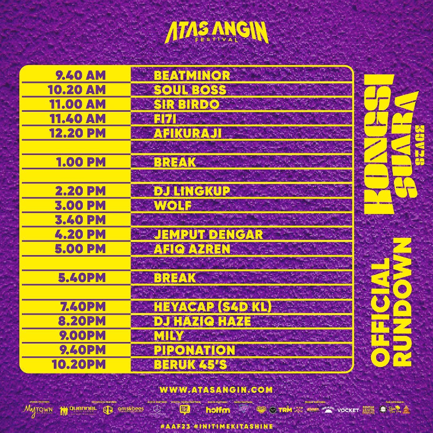 faIiqfahmie's tweet photo. Rundown untuk #AtasAnginFest esok. Ayuh! #AAF23 https://t.co/beXrUpY7AY