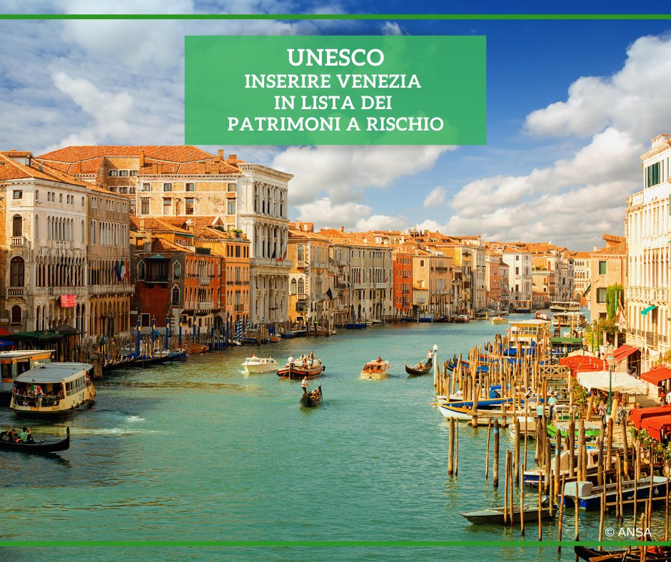 ansa_2030's tweet photo. L'Unesco raccomanda di inserire #Venezia nella lista dei Patrimoni dell'umanità in pericolo. "Il continuo sviluppo, i cambiamenti climatici e il turismo di massa rischiano di provocare cambiamenti irreversibili".
#ANSAAmbiente 
➡ https://t.co/kNsnWuEhDY https://t.co/5T2rzjF8SL