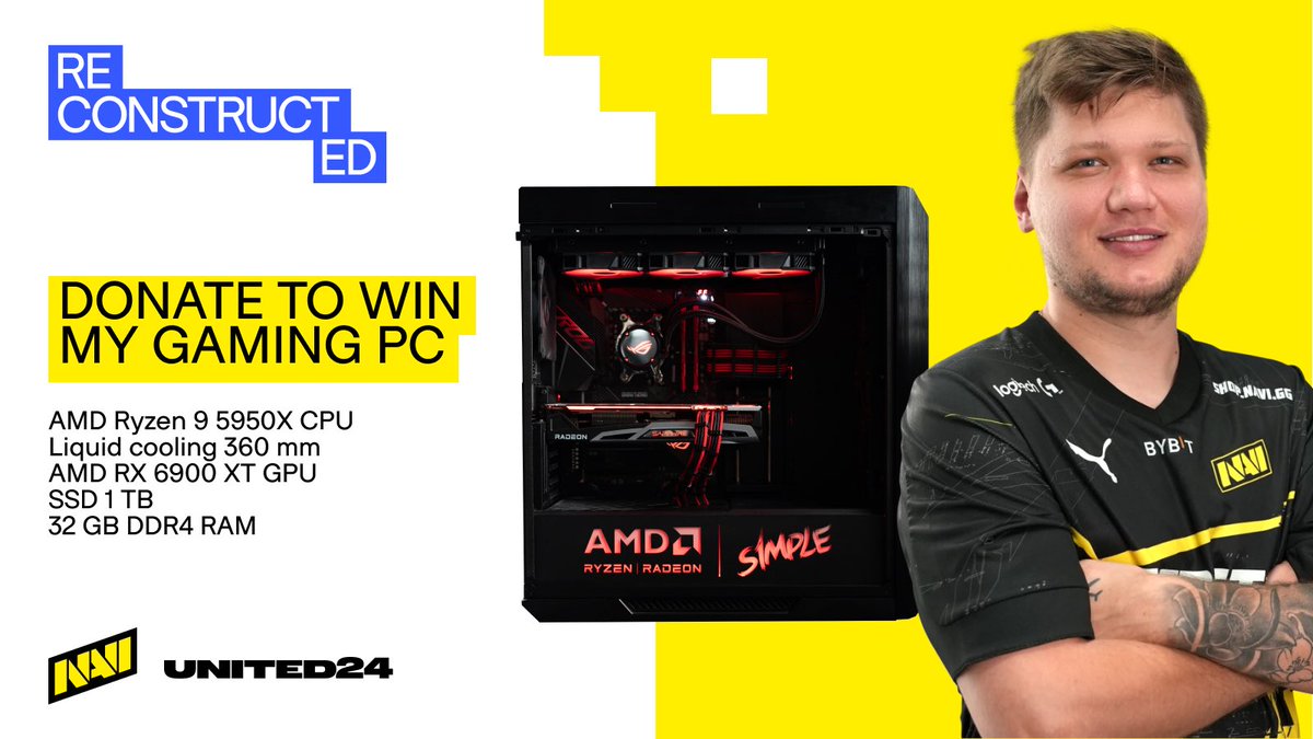 s1mpleO's tweet photo. Hello fans and everyone who cares about kids life 
Together with U24, we launched a fundraiser to restore a school destroyed by a missile strike. This is an excellent opportunity for those contributing to not only help children, but also win cool prizes, including my gaming PC! To participate, donate 5$ or more here: https://t.co/dGnHFDZN6q #navination