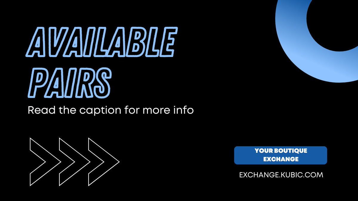 Kubic.com ✅ 
App for Android devices ✅ 
Currently available trading pairs:

$BNB - $USDT ✅ 
$ETH - $USDT ✅ 
$WOOP - $USDT ✅ 
$KUBIC - $USDT ✅ 
$BTC - $USDT ✅ 
$ADA - $USDT ✅

Which token or cryptocurrency would you list on Kubic? 👇