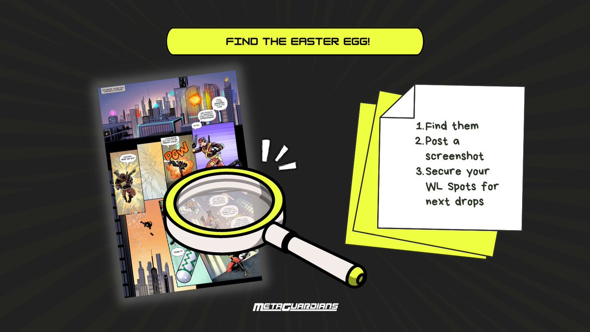 🔍 Our comic has different refferences! 

Find them, post a screenshot and secure your WL Spots for next drops! 

#Metaguardians #NFTDrop #NFTGiveaway