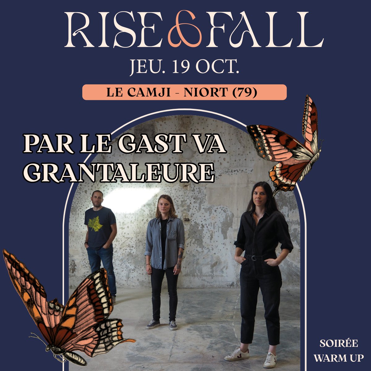 RiseAndFallFest's tweet photo. Le festival ouvrira un peu plus tôt avec une soirée de lancement le jeudi 19 octobre à  Le Camji.

Au programme :
- concert de Par le gast va grantaleure
- découverte de la programmation 
- lancement du merch tout beau tout chaud 

Soirée gratuite. https://t.co/q9mNOnAJEr