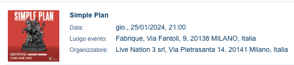 LelaManolio's tweet photo. I couldn't have a better birthday gift than this. 💜

I'm gonna see, after way too many years, Simple Plan the day before my birthday in concert @ Milan. 🥺 https://t.co/vkHhLKeUtP