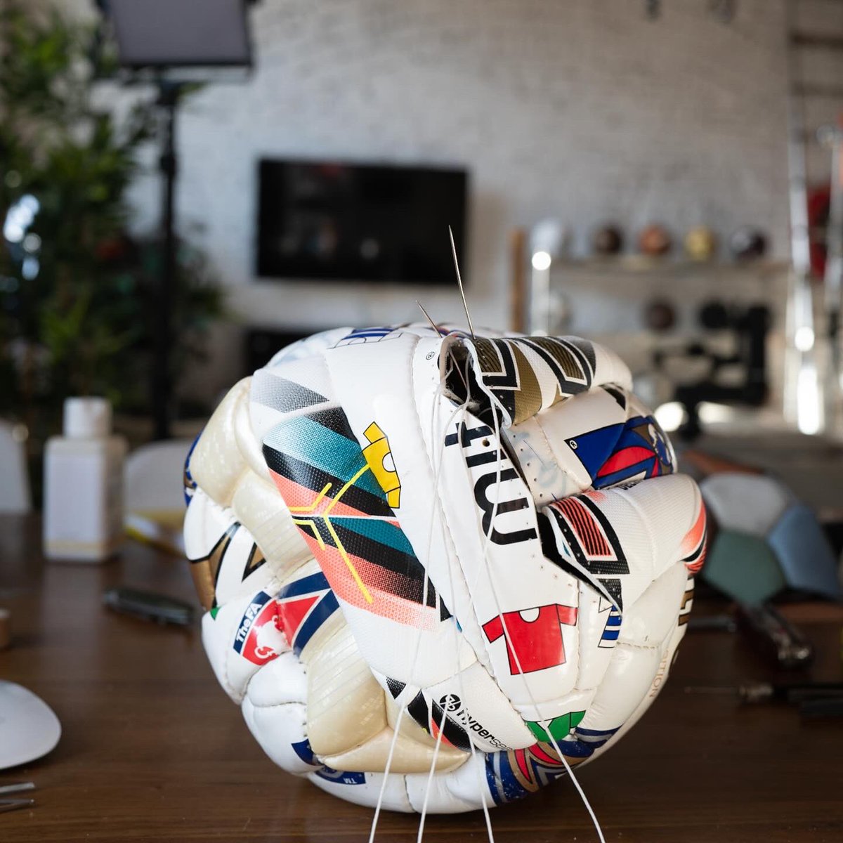 jonpaul's tweet photo. A classic mitre ultimax constructed from classic mitre balls throughout history. This ball was a collaboration with @mitresports for The Lost Lionesses. https://t.co/724Lg6L2ww