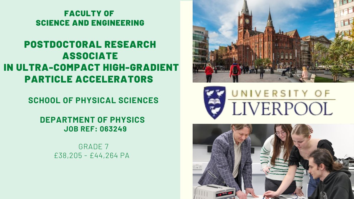 livunijobs's tweet photo. @livuniphysics  @cockcroft_news we're looking for a PDRA in Ultra-Compact High-Gradient Particle Accelerators -  full details and apply here : https://t.co/dFrKcYpm4U @LivResearcher #physics @livuniphyssci #research https://t.co/zxhBNj2XrY