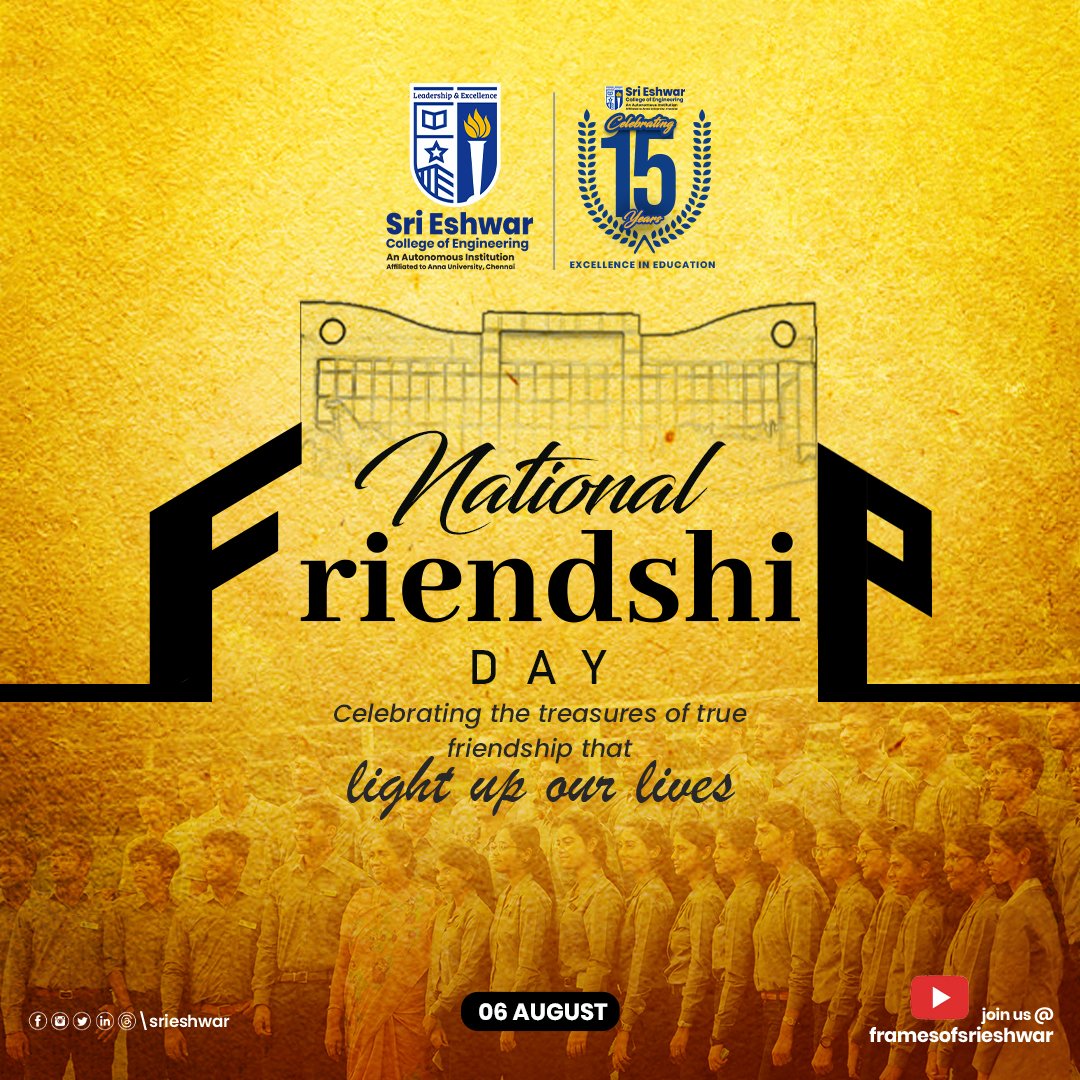 srieshwar_cbe's tweet image. Happy National Friendship Day! 🎉 
We celebrate the priceless bonds that illuminate our lives with joy, support, and endless smiles. Here's to the cherished friends who make every moment brighter! 

Visit Us: sece.ac.in

#sece #srieshwar #nationalfriendshipday