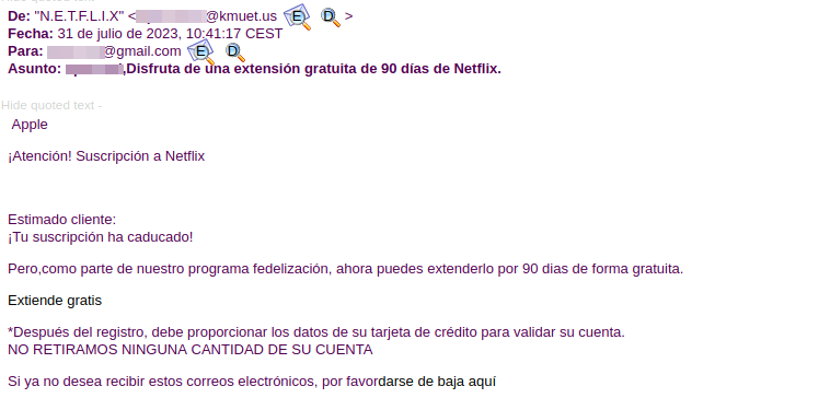 guardiacivil's tweet photo. ⚠ #AVISO❗ Detectada campaña de mensajes fraudulentos sobre la caducidad de la suscripción a Netflix y su renovación de forma gratuita. #NoPiques, es #phishing, al intentar renovarla, te piden datos personales y bancarios en un formulario.
👇
https://t.co/RVXycfPfWx https://t.co/Iz5f2gslqk