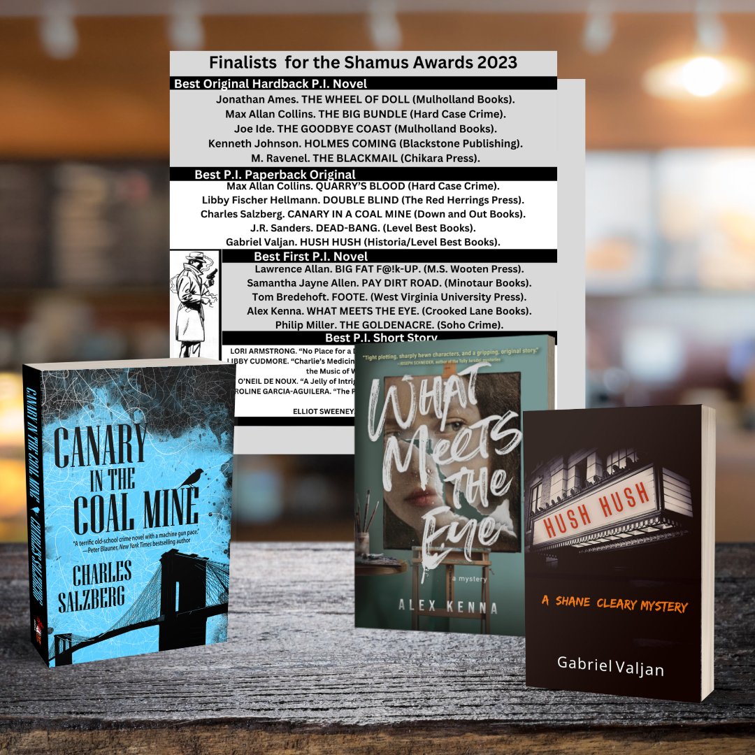 Looking for a great book? Check out these SHAMUS 2023 award finalists! 
Including some of #PICTs favorite authors!
bit.ly/42zbZrz
<a href="/GValjan/">Gabriel Valjan</a> <a href="/AlexKenna9/">Alex Kenna</a> <a href="/CharlesSalzberg/">CharlesSalzberg</a> 
#LevelBestBooks #DownAndOutBooks #CrookedLaneBooks
#Mystery #BestPI #ShamusAwards