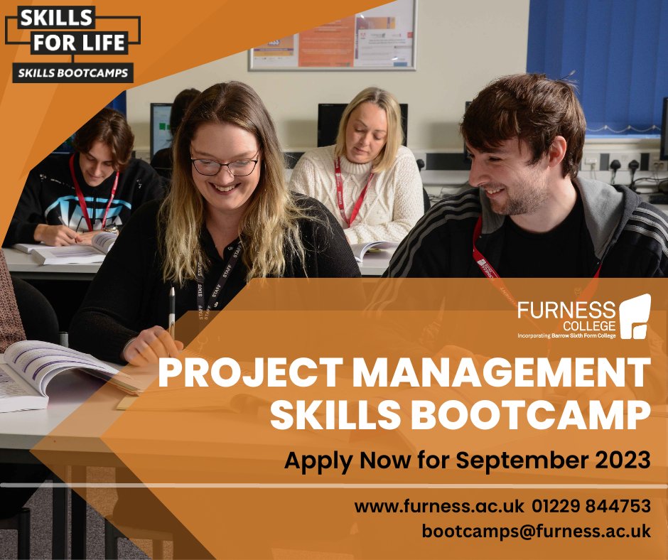We have limited spaces left on our Project Management Skills Bootcamp, starting this September. The Skills Bootcamp is free to those unemployed or part-funded by employers for those employees looking to upskill in their current job. For more, contact: bootcamps@furness.ac.uk