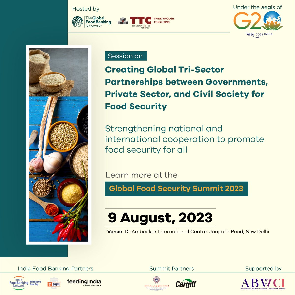 ttcglocal's tweet photo. Be a part of the Global Food Security Summit under the aegis of @g20org, as we call for #unitedaction! Let's forge cross-sectional partnerships to build an equitable food distribution network and ensure #foodforall

#G20India #GFSS2023 #foodsecurity #foodwaste #foodinnovation https://t.co/0uLV5fybtX