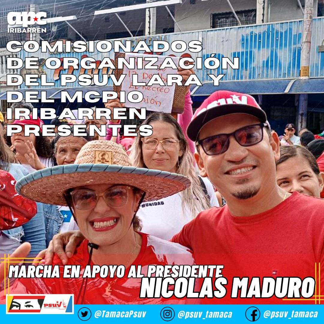 Tamaca_Psuv (@tamacapsuv) on Twitter photo Comisionados de organizacion <a href="/PSUVLara/">PSUVLara</a> <a href="/AgueroYanys/">Yanys Agüero (Cuenta Oficial)</a> y <a href="/PsuvIribarrenVe/">PSUV - Municipio Iribarren/Estado Lara</a> <a href="/angelrojito/">Angel y Humanista</a> presentes con la tropa en la gran marcha en apoyo al presidente obrero <a href="/NicolasMaduro/">Nicolás Maduro</a> en #Iribarren
#YoIzoMiBandera
<a href="/LuisJonasReyes/">Luis Jonás Reyes</a> <a href="/LuisanaPress/">Luisana Castillo</a> <a href="/luisreyespsuv/">Luis Reyes Reyes</a> <a href="/JacquelinePSUV/">Jacqueline Faria</a> <a href="/PartidoPSUV/">PSUV</a> Comisionados de organizacion <a href="/PSUVLara/">PSUVLara</a> <a href="/AgueroYanys/">Yanys Agüero (Cuenta Oficial)</a> y <a href="/PsuvIribarrenVe/">PSUV - Municipio Iribarren/Estado Lara</a> <a href="/angelrojito/">Angel y Humanista</a> presentes con la tropa en la gran marcha en apoyo al presidente obrero <a href="/NicolasMaduro/">Nicolás Maduro</a> en #Iribarren
#YoIzoMiBandera
<a href="/LuisJonasReyes/">Luis Jonás Reyes</a> <a href="/LuisanaPress/">Luisana Castillo</a> <a href="/luisreyespsuv/">Luis Reyes Reyes</a> <a href="/JacquelinePSUV/">Jacqueline Faria</a> <a href="/PartidoPSUV/">PSUV</a>