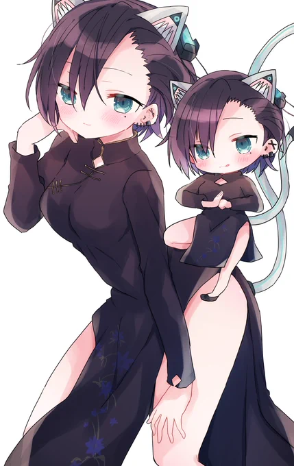 くささんのコミッション「こんにちは、くささんの画風が好きでリクエストを送らせて頂きました。  VRChatというゲームで使っている私のアバターの絵をお願いしたいです、構図等...」  #Skeb #Commission より   納品しました〜〜! かっこよチャイナ服きゃっとさん!