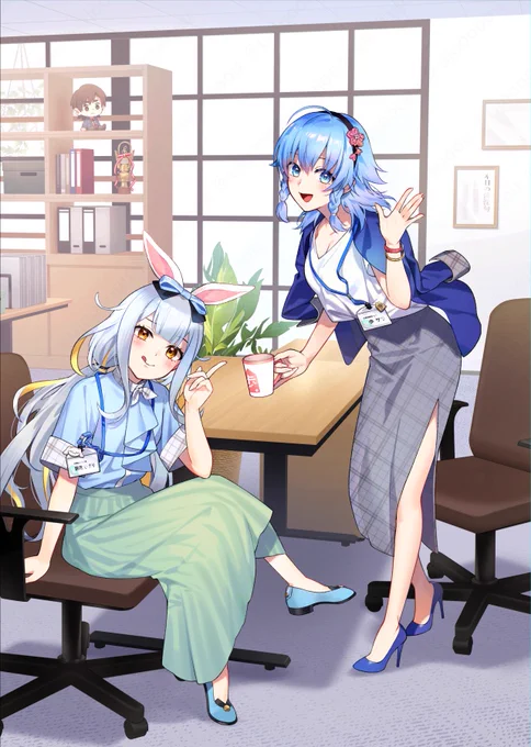 【仕事情報補足】 改めまして #サラひまり 第二回社員総会の描き下ろしグッズイラストを担当させていただきました! トリミングしていただいてたので私の方で全体図をアップ!「AV作品デビュー!」のあたりにじつはダガニキのぬいが… (掲載許可をいただいています) #歩サラ #餅月ひまり #ダガニキ