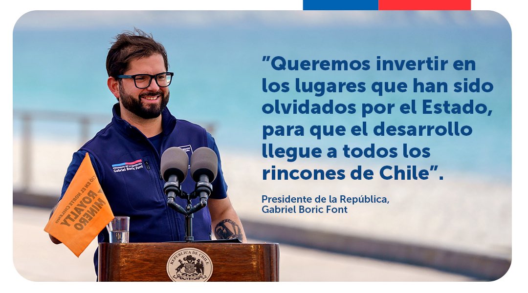 ¡Promulgamos #RoyaltyParaChile! Esto permitirá que el desarrollo llegue a todos los rincones del país. Se entregarán importantes recursos al 87% de las comunas más necesitadas del país (300 de 345 comunas).