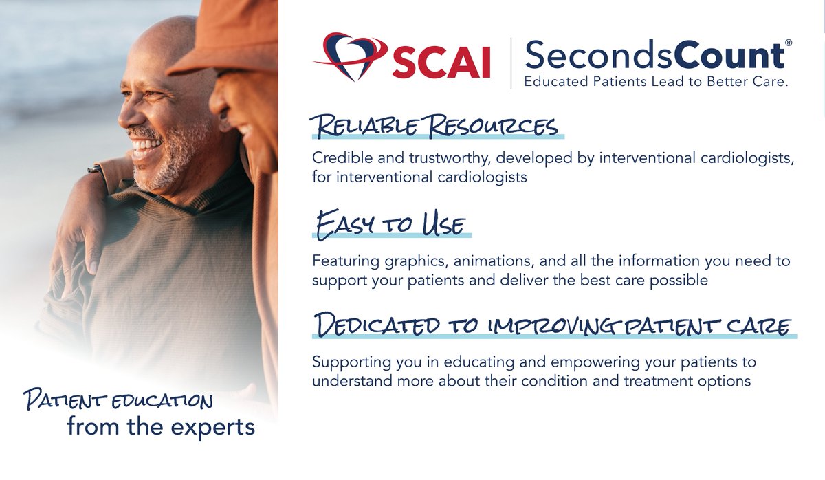 SCAI's tweet image. Our new #SecondsCount website makes patient education easy for #InterventionalCardiologists featuring graphics, animations, and all the information you need to support your patients and deliver the best care possible. Explore SecondsCount.org today! #CardioTwitter