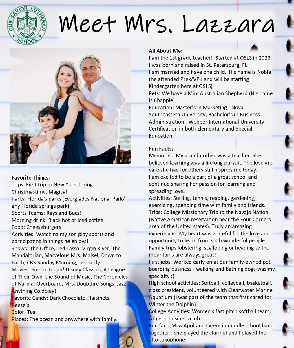 OurSaviorFLsch's tweet image. Today&apos;s Faculty Friday is Mrs. Lazzara, our new 1st-grade teacher! #osls #livelove #golivelove