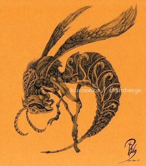 スズメバチという点描画作品、CDジャケよりほんの少し大きいくらいのサイズだからドローインググッズとして並べられないかなぁ。でもグッズの値段じゃなくなっちゃうよねぇ……まぁとりあえずドローイングの描き下ろし、がんばろう。