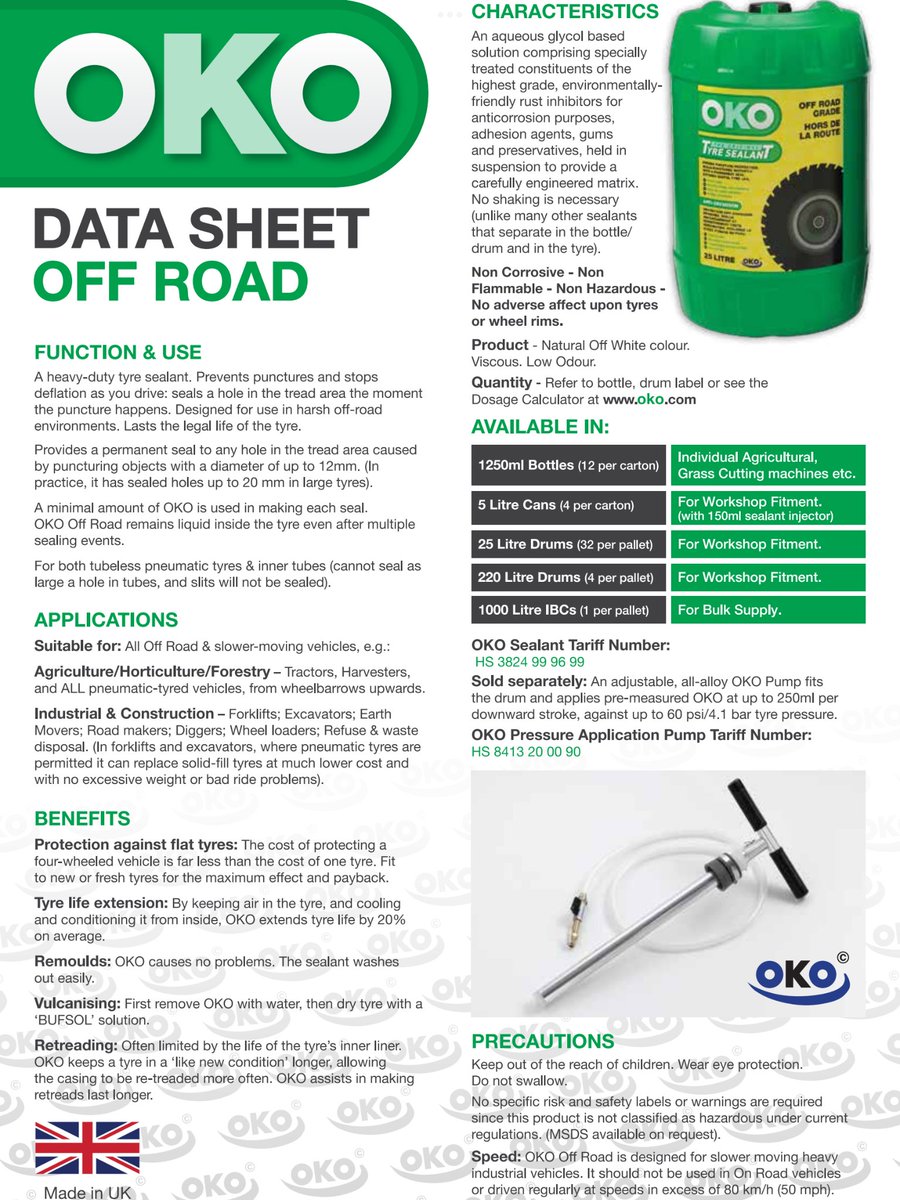 SalesOko's tweet photo. OKO OFF ROAD TYRE SEALANT 
A heavy duty tyre sealant that prevents punctures and stops deflation as you drive.
Prevent those punctures &amp; call us on 0121 356 6565 or visit https://t.co/9uSwMFw7sh
#oko #okosalesltd #okotyresealant #okooffroad #punctureprotection #puncturesealant https://t.co/d7mBMNPW32
