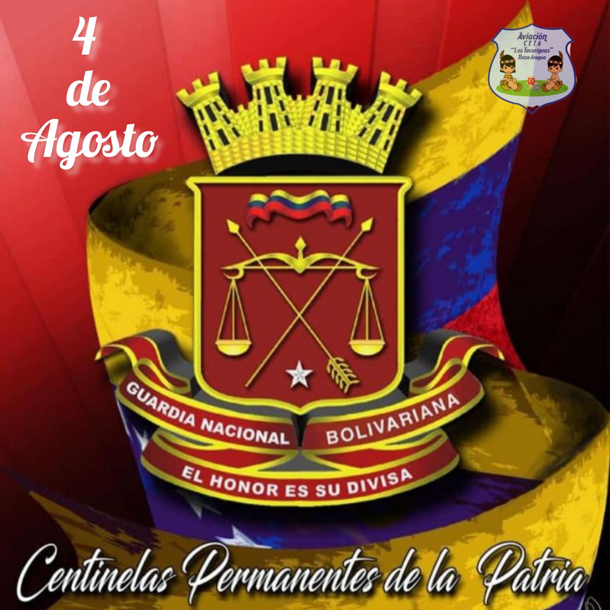 #4Ago, Día de la Guardia Nacional Bolivariana Felicidades por su Aniversario nro 86 'Centinelas Permanentes de la Patria' 🇻🇪 
🇻🇪✈️🧒🏻👧🏻🚁🇻🇪
@AmbFanb 
@GAeroespacial 
@educacion_amb  
#EnAlasVenceremos
#FANB