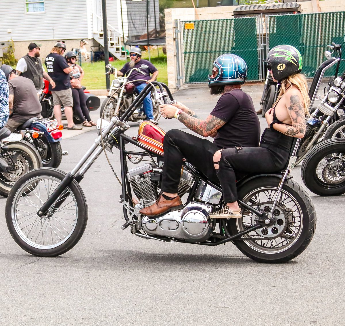 When your chopper is so righteous that you got to wear your church shoes...