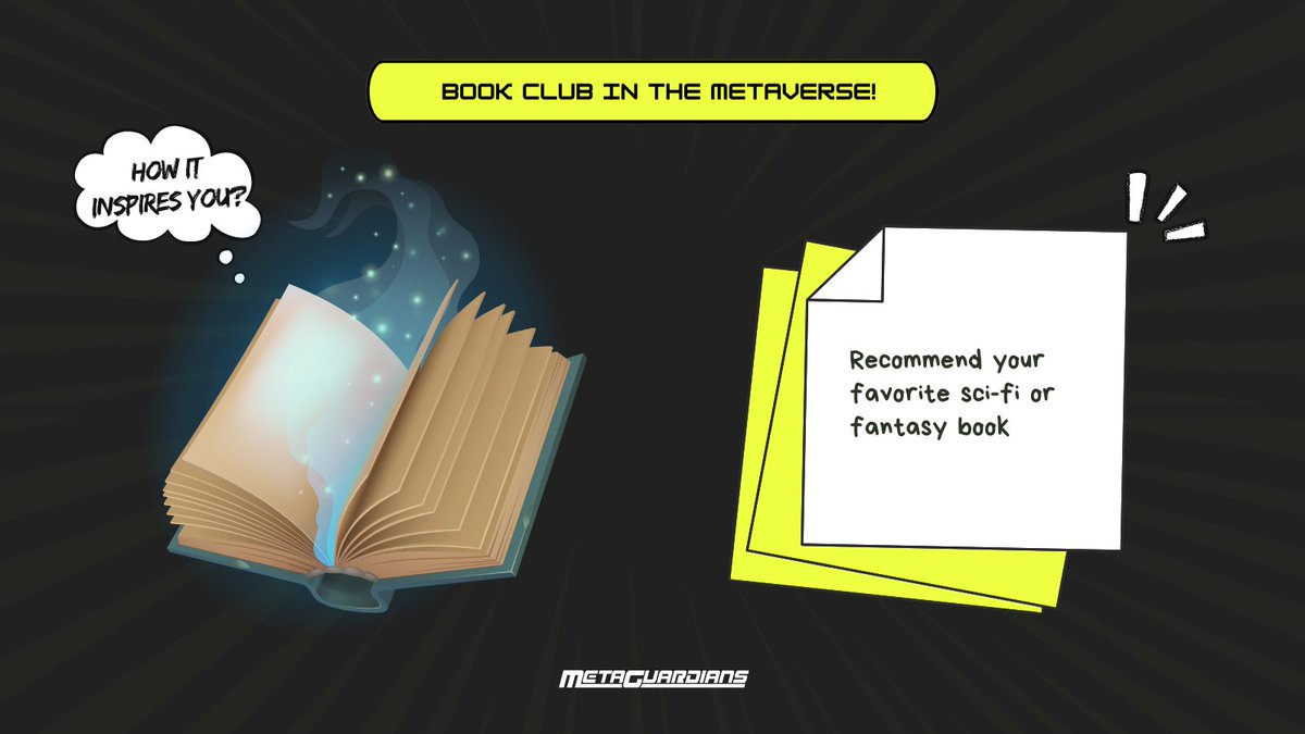 metaguardians's tweet photo. 📚Book Club in Protocol Peak! 

Recommend your favorite sci-fi or fantasy book and tell us how it inspires your adventures in our universe. 

#Metaguardians #NFTdrop #NFTGiveaway https://t.co/j5xb6r8G0Y