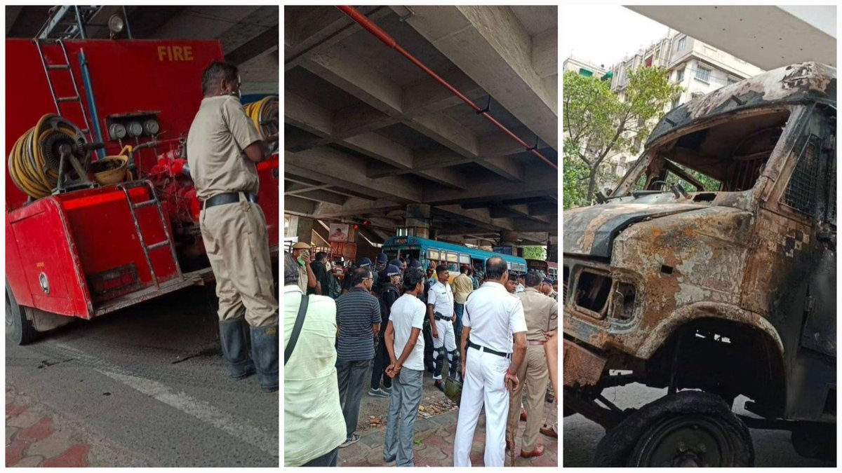 ForwardMediaTwt's tweet photo. On Friday morning, Behala witnesses severe unrest. A speeding lorry hits a school going 7 year old boy - Swarnil Sarkar from Haridevpur. The driver escaped, but the mob went on a rampage. Police vans were lit, Govt buses vandalized, Diamond Harbor blocked. #behalaaccident #wbnews https://t.co/fhKHlknPiO