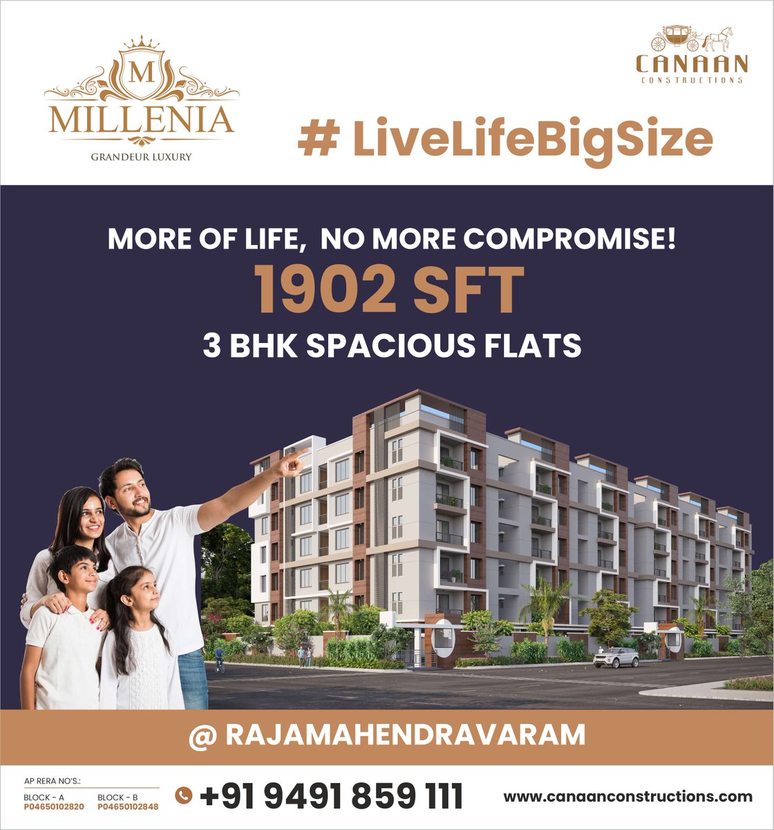 Experience the Future of Living at Millenia Projects!
For more details:
contact:9491859111
website:-www.canaanconstructions.com
#themilenia
#dreamhome
#canaanconstruction
#gatedcommunity
#flatsforsale
#apartmentsforsale
#flatsinandhrapradesh
#SpaciousApartments
#luxuryapartments