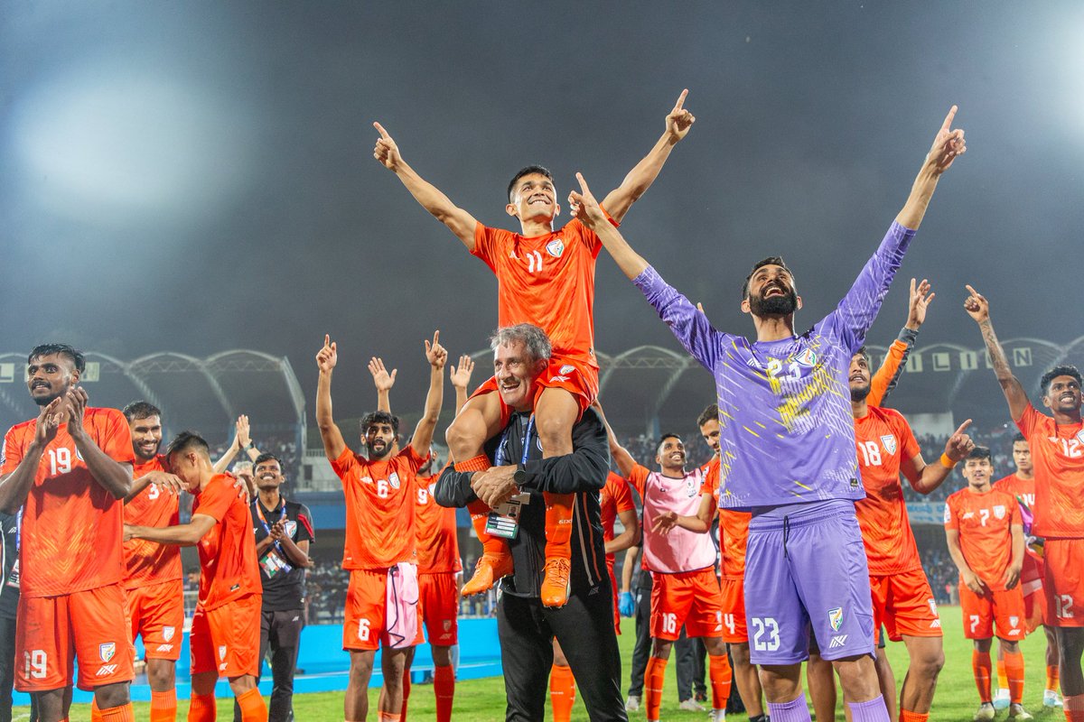 IndianFootball's tweet photo. 😍 A month since that glorious night in Bengaluru... ✨🏆🇮🇳

#BlueTigers 🐯 #IndianFootball ⚽ https://t.co/KfchzYBFD5
