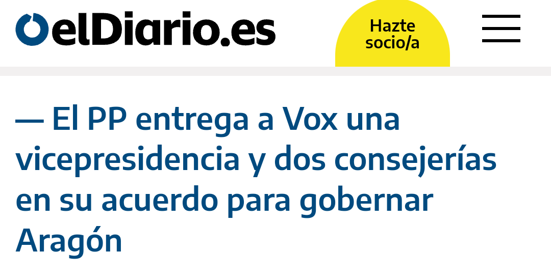 Iratxotravesa's tweet photo. A ver si lo he entendido bien. Azcón, nuevo Presidente de Aragón, entrega una vicepresidencia a dos consejerías a los de Abascal, pero los de Feijóo evitan la foto del acuerdo porque lo que les parece grave es la fotito y no meter a los fascistas, racistas y homófobos de VOX en las instituciones para asegurarse el sillón de presidente ¿verdad?.