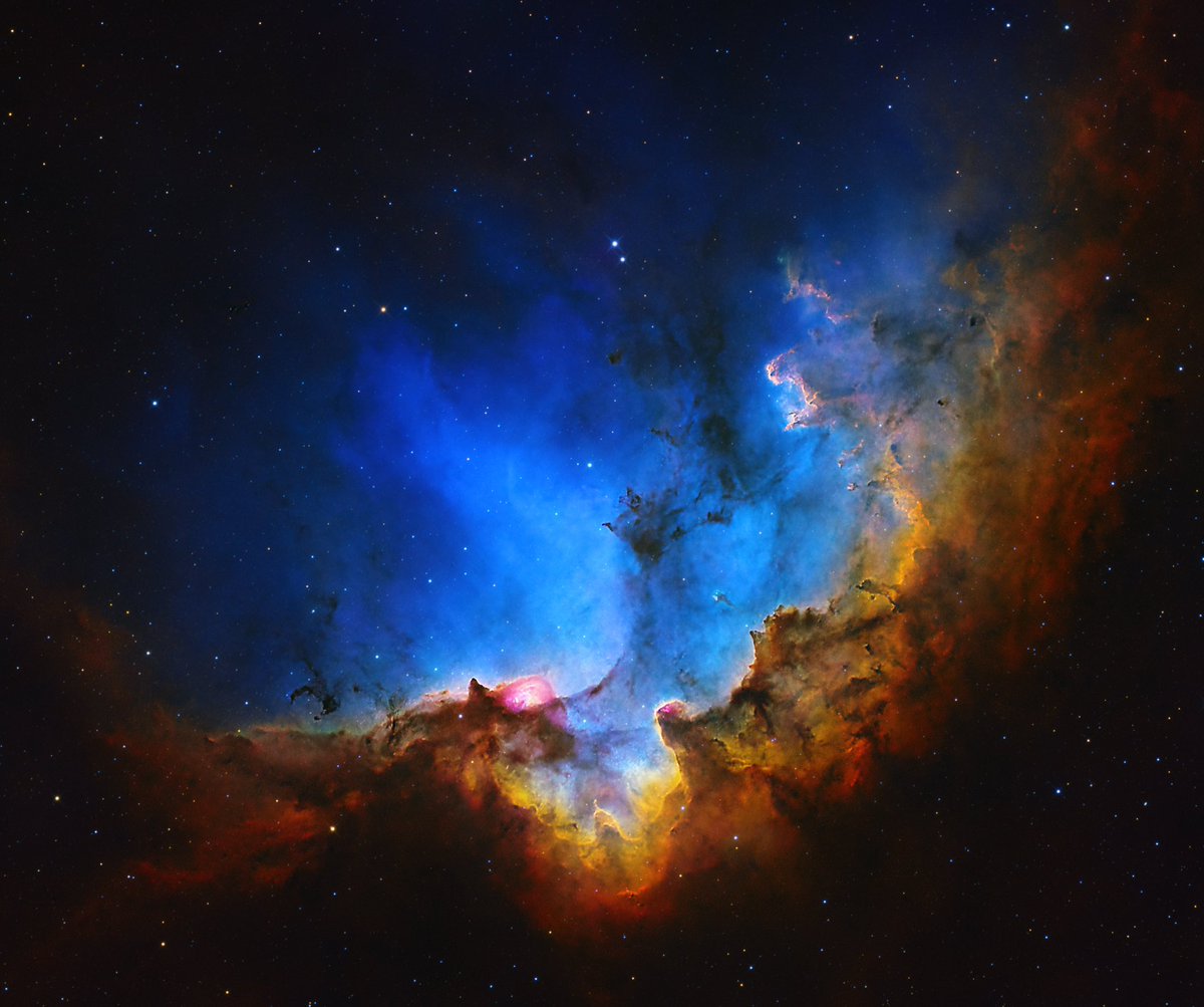 asteroidbelter's tweet photo. Gandalf the not so grey

The Wizard Nebula NGC 7380 in SHO, I imaged this remotely from Spain with the ASA12N f3:6 and asi2600mm Pro
Exposure times were 45x300s in SII, 35x 300s in Ha and 35x 300s in OIII Processed in Pixinsight and finished in Photoshop

Peter Shah https://t.co/G7KTFIDouq