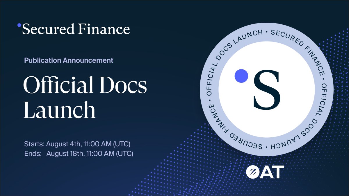 Secured_Fi's tweet photo. The official docs launch campaign for Secured Finance is now live! 🚀

Deepen your understanding of our concept, product guide, and technical overview, complete all tasks, and earn a special #GalxeOAT. 🙌

For more details, please check this out! 👀
https://t.co/xA0ACNb0hO https://t.co/yrHfHFwSs6