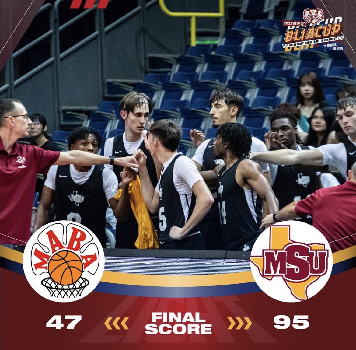 MSUTexasMBB's tweet photo. A great team win tonight (or morning back home) balance scoring and great defense! https://t.co/kqkwsmpW6c